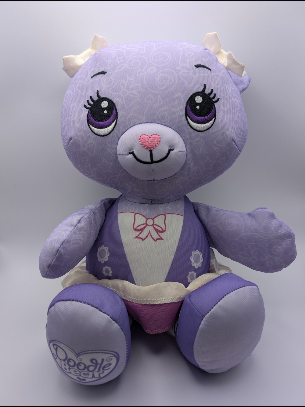 16" Fisher Price 2011 Purple Doodle Bear Plush Dress Clean Marker Free No Marker